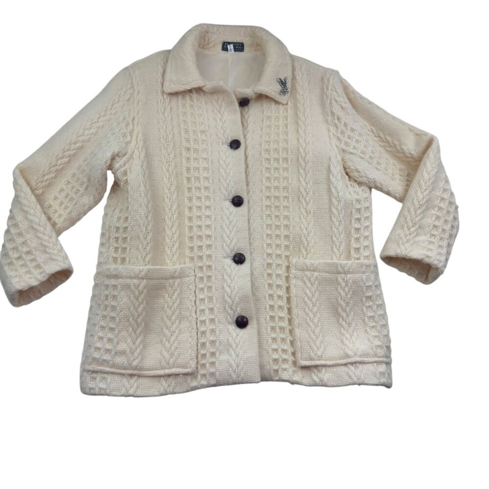 Blarney Woolen Mills Made In Ireland Long-Line Cable Knit Coat Women's Size XXL